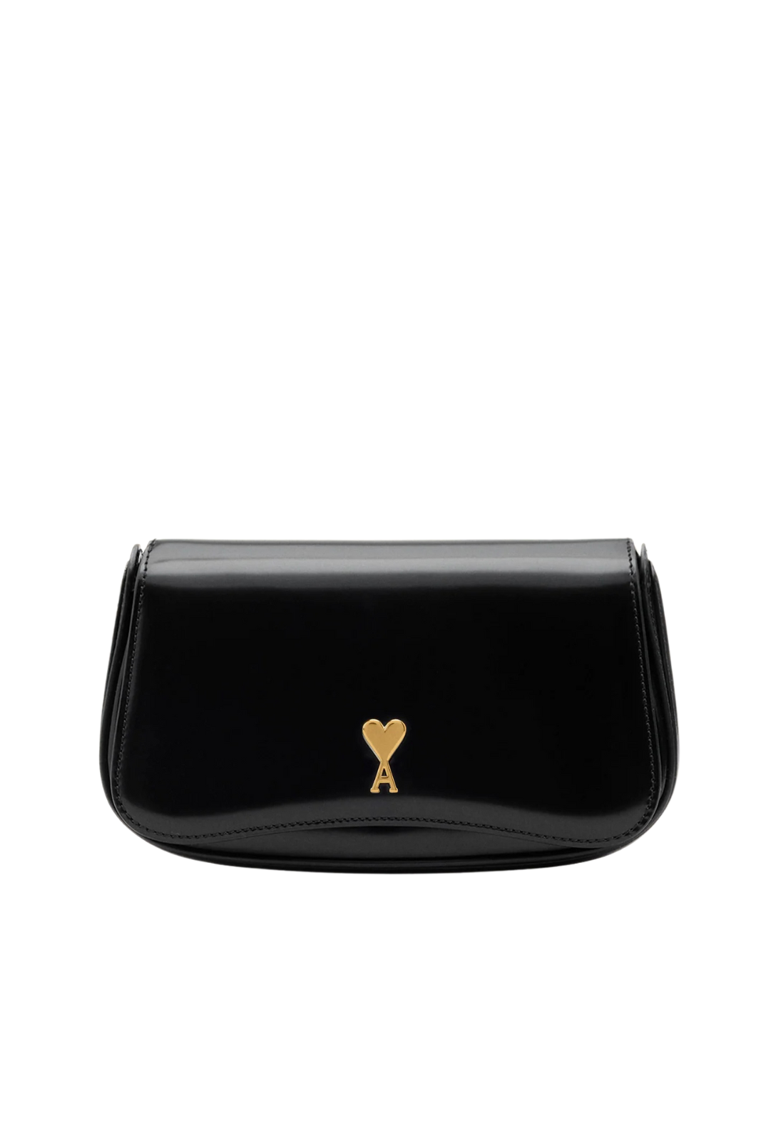 Ami Paris Black Glazed Leather Small Crossbody Paris Bag