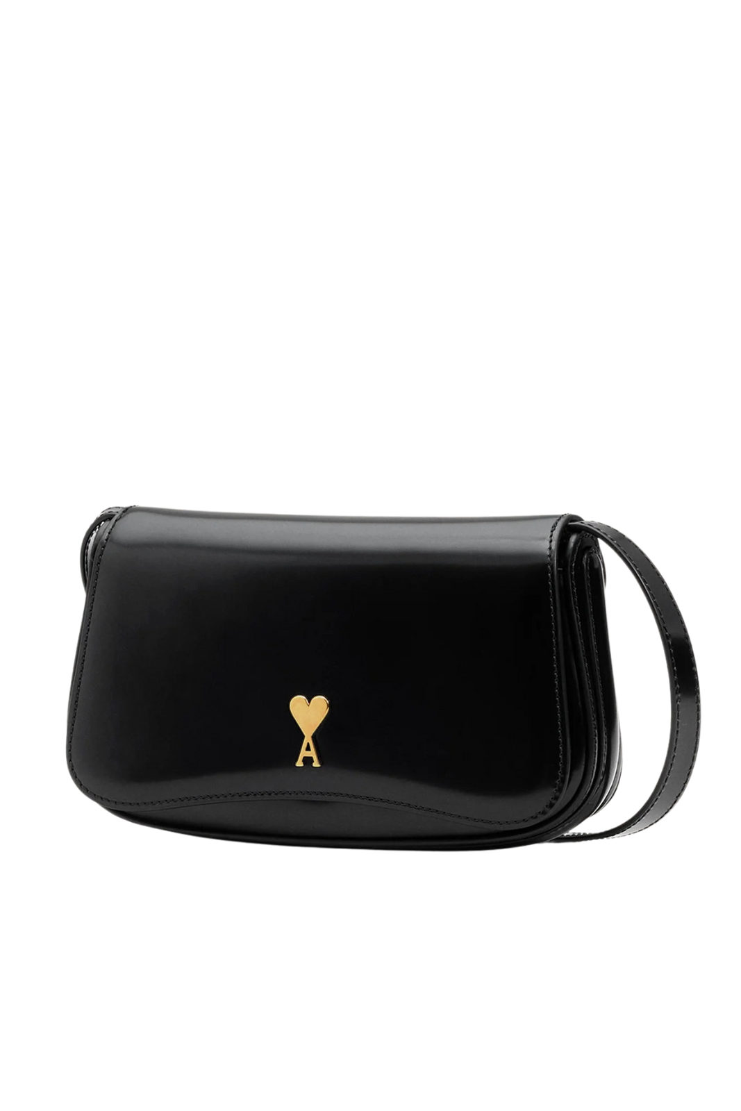 Ami Paris Black Glazed Leather Small Crossbody Paris Bag