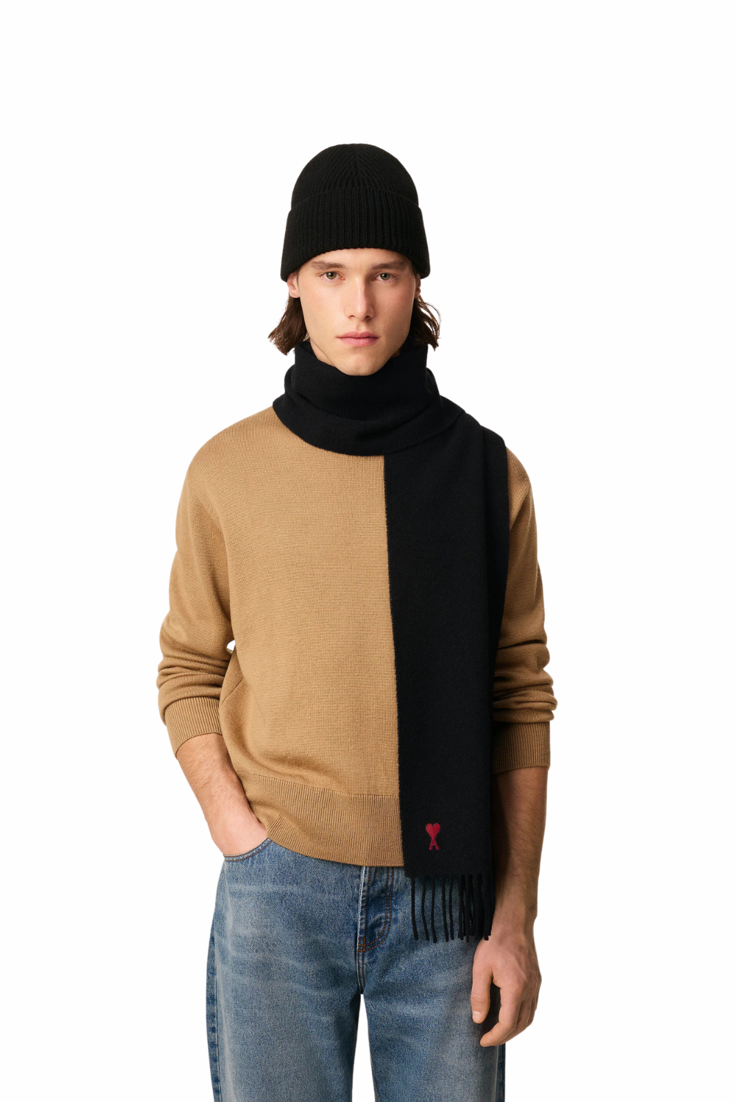 Ami Paris Black Red Ami de Coeur Scarf