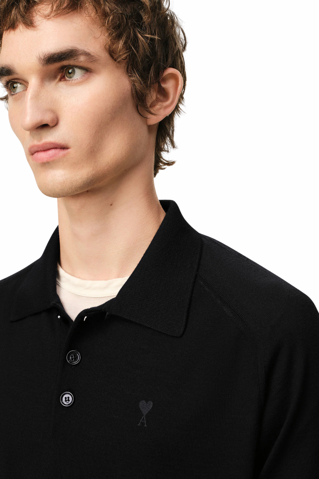 Ami Paris Black Wool Short Sleeves Ami De Coeur Polo