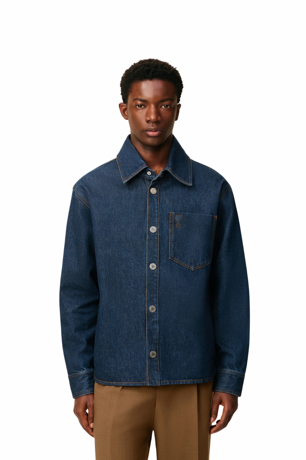 Ami Paris Blue Cotton Ami De Coeur Overshirt Denim