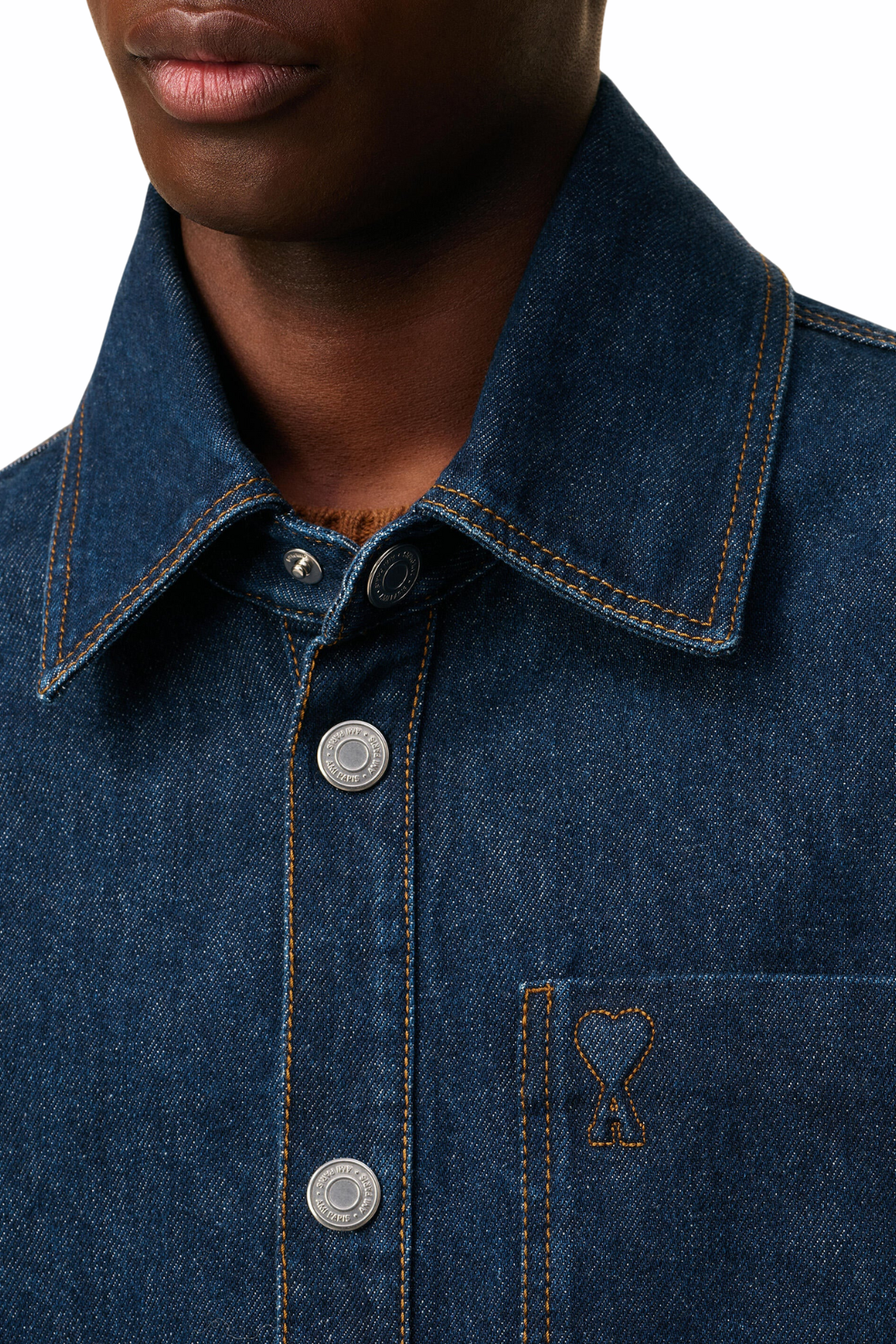 Ami Paris Blue Cotton Ami De Coeur Overshirt Denim