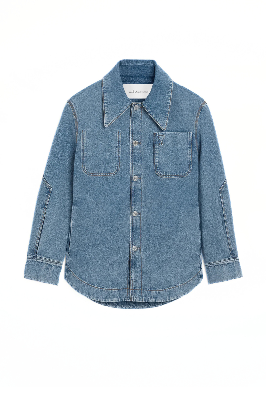 Ami Paris Blue Denim Cotton Ami De Coeur Worker Overshirt
