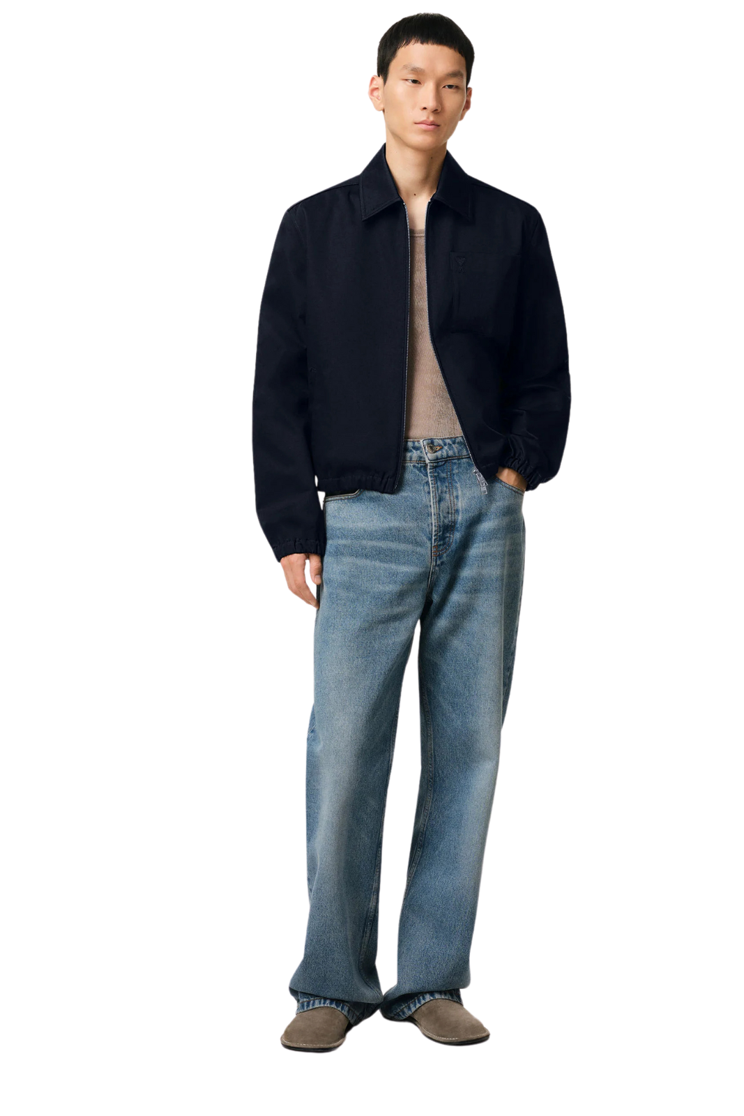 Ami Paris Navy Cotton Ami de Coeur Zipped men Jacket