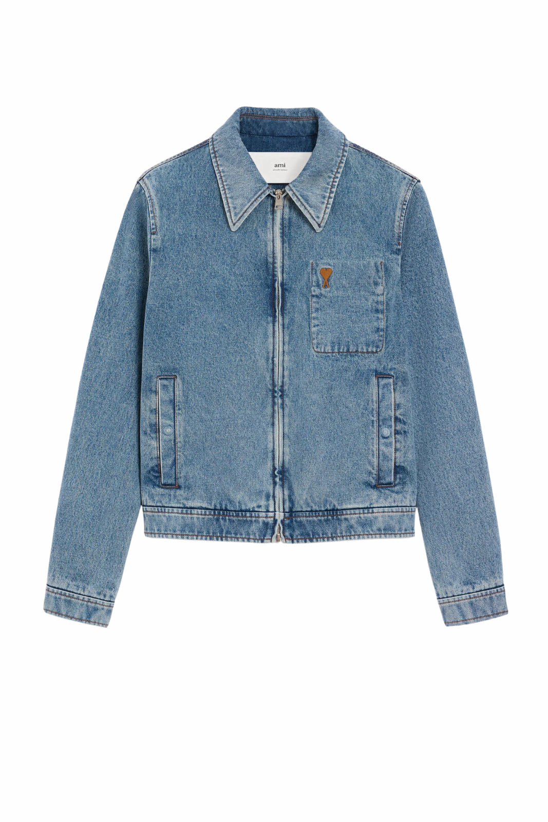 Ami Paris Blue Cotton Ami De Coeur Zipped Jacket Blue denim