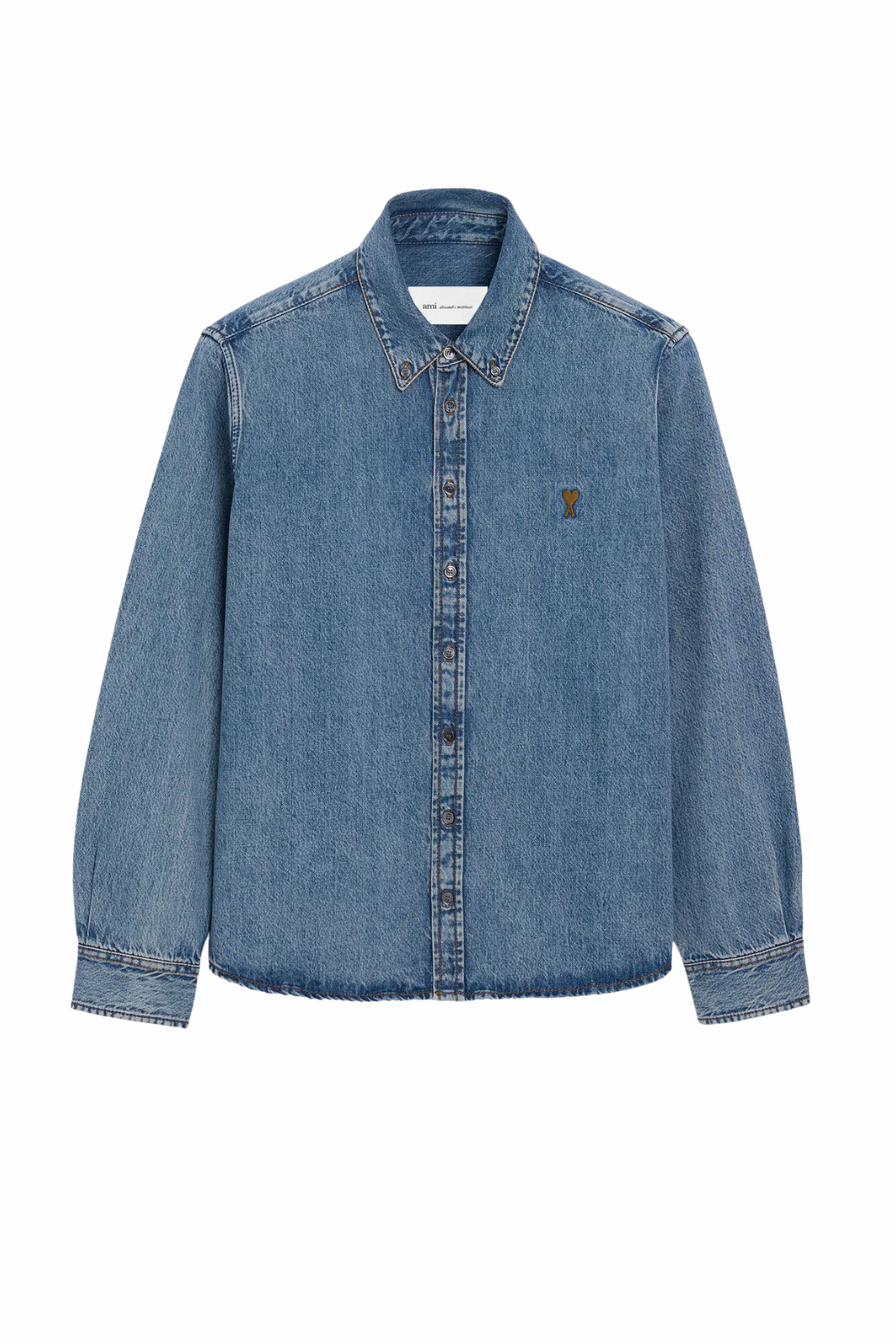 Ami Paris Blue Denim Cotton Ami De Coeur Shirt