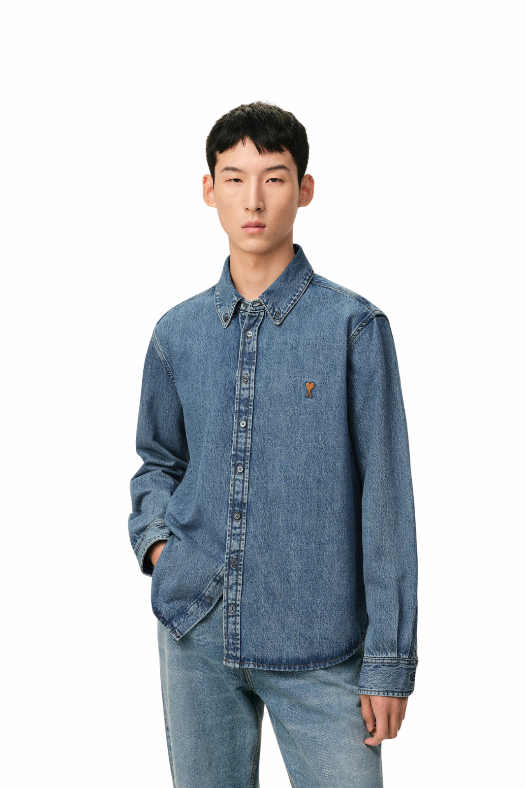 Ami Paris Blue Denim Cotton Ami De Coeur Shirt