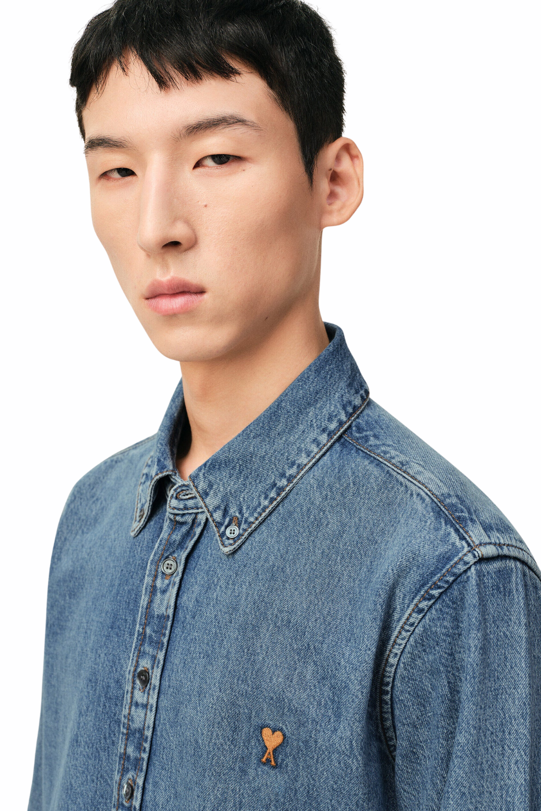 Ami Paris Blue Denim Cotton Ami De Coeur Shirt