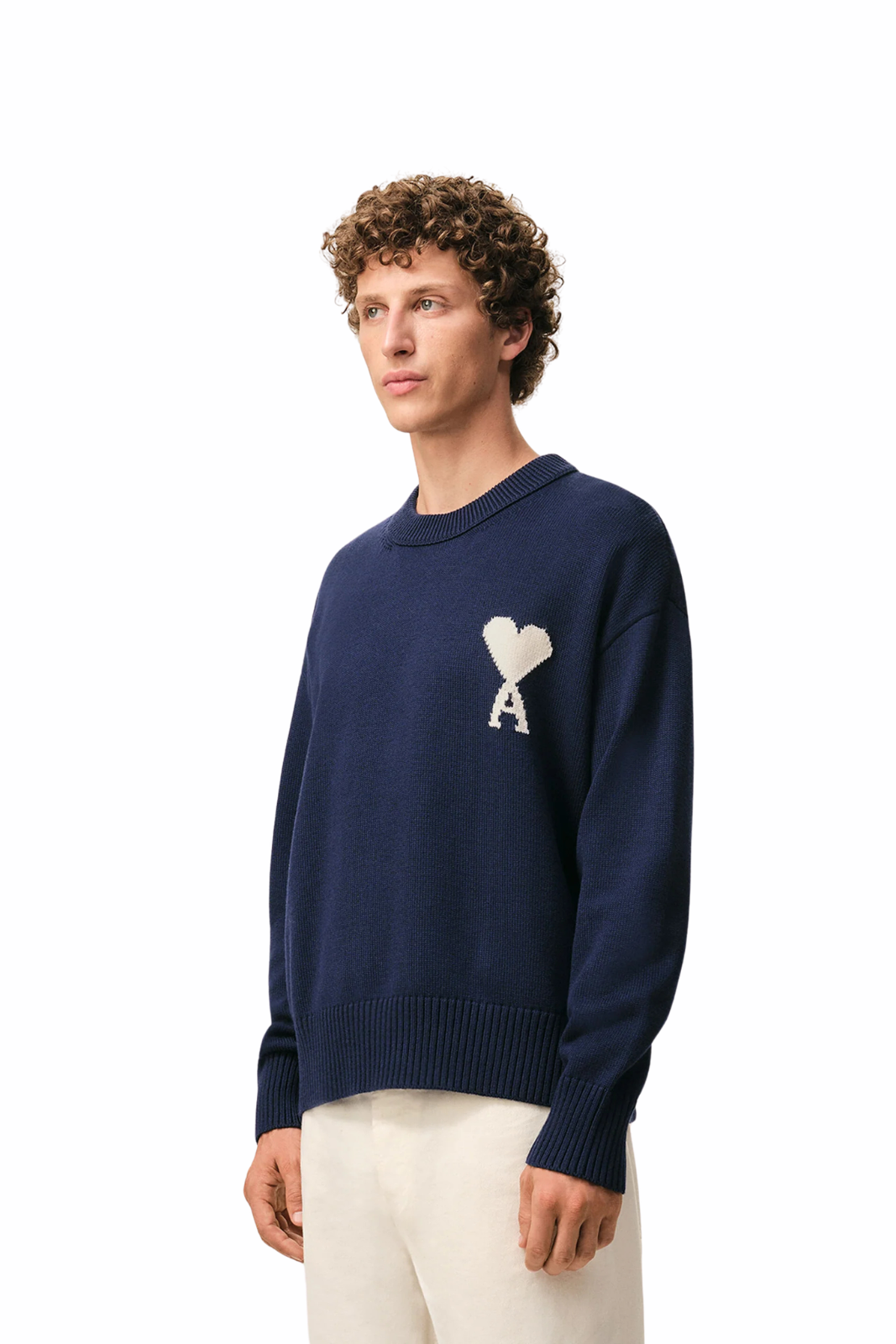 Ami Paris Blue Wool And Cotton Crewneck Ami De Coeur Sweater