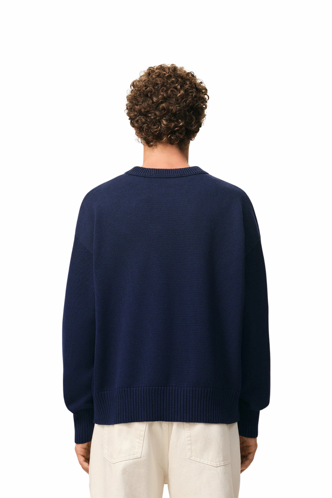Ami Paris Blue Wool And Cotton Crewneck Ami De Coeur Sweater