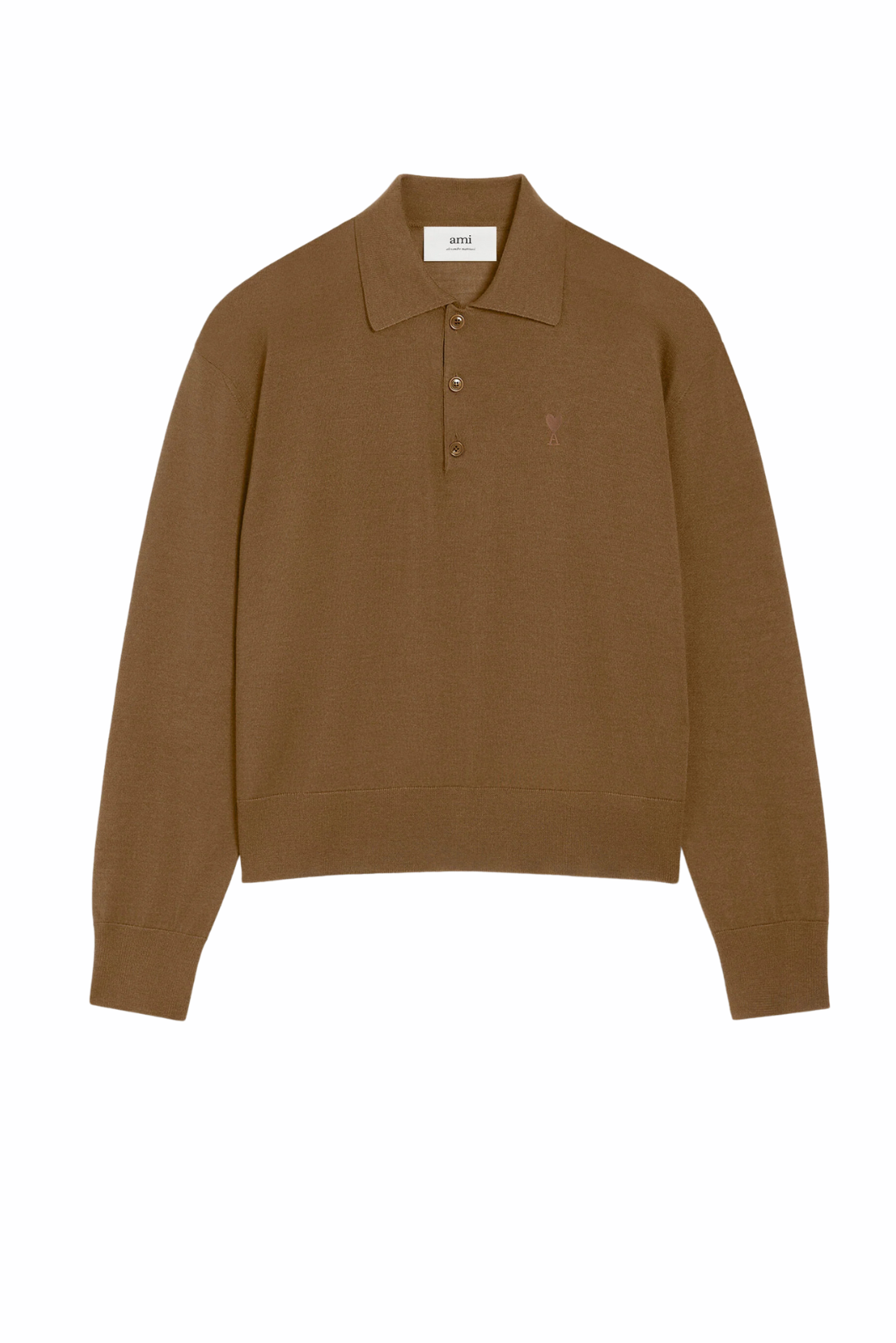 Ami Paris Brown Wool Ami De Coeur Polo