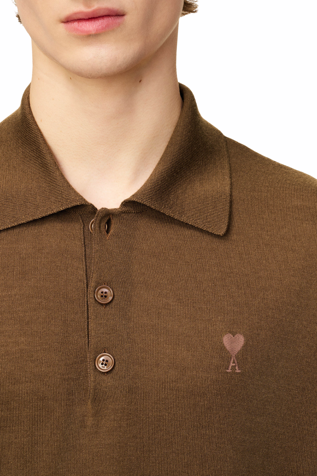 Ami Paris Brown Wool Ami De Coeur Polo