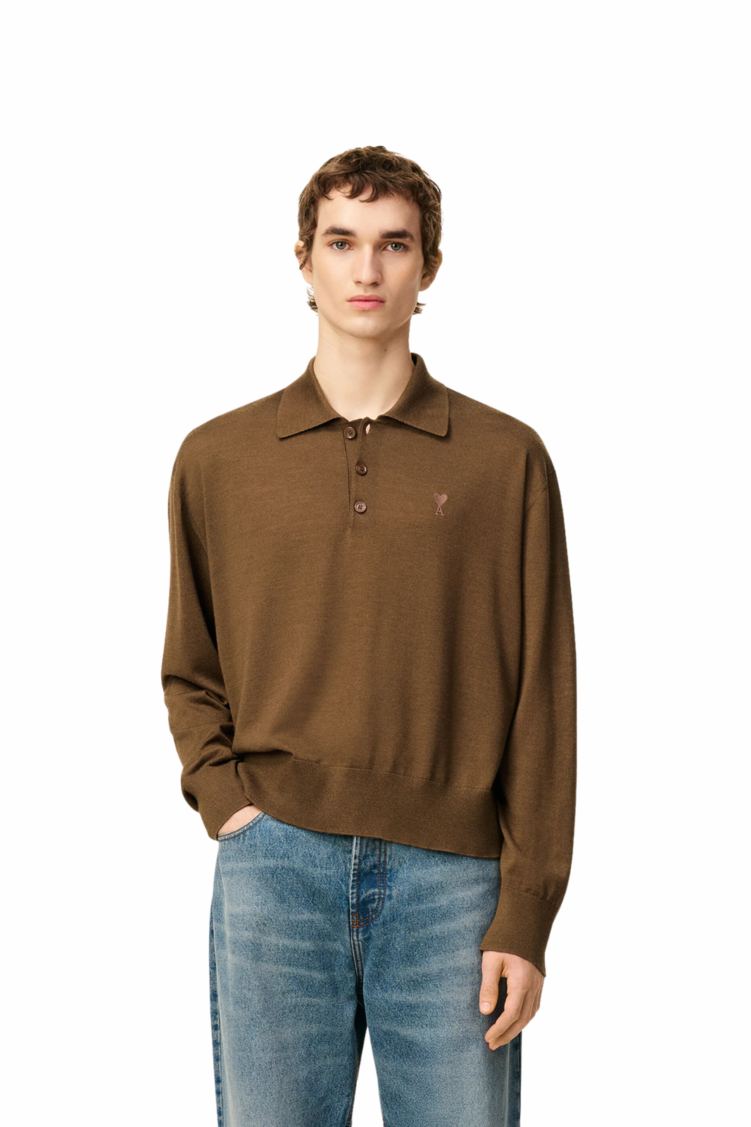 Ami Paris Brown Wool Ami De Coeur Polo