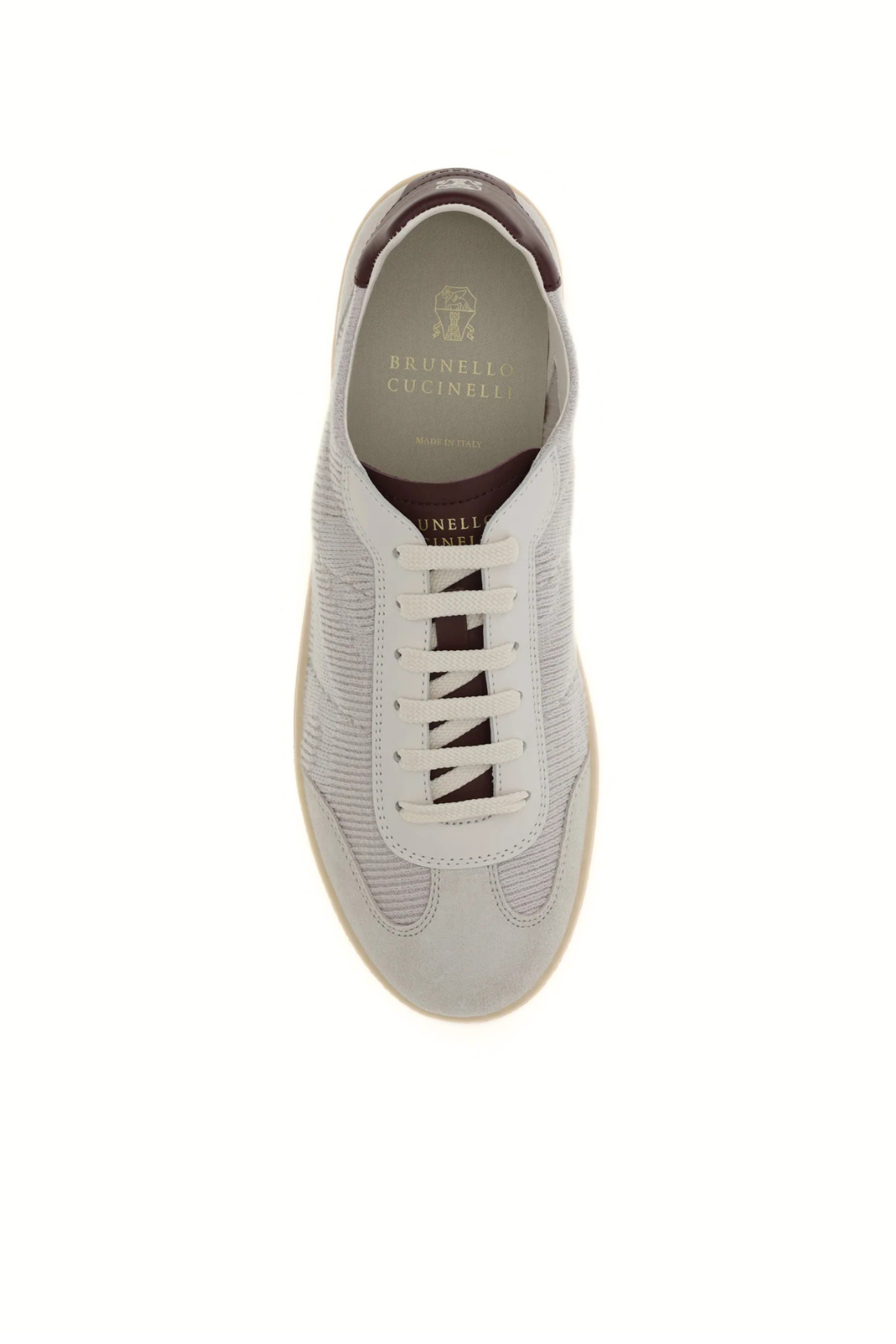 Brunello Cucinelli Cotton knit and leather Sneakers Grey