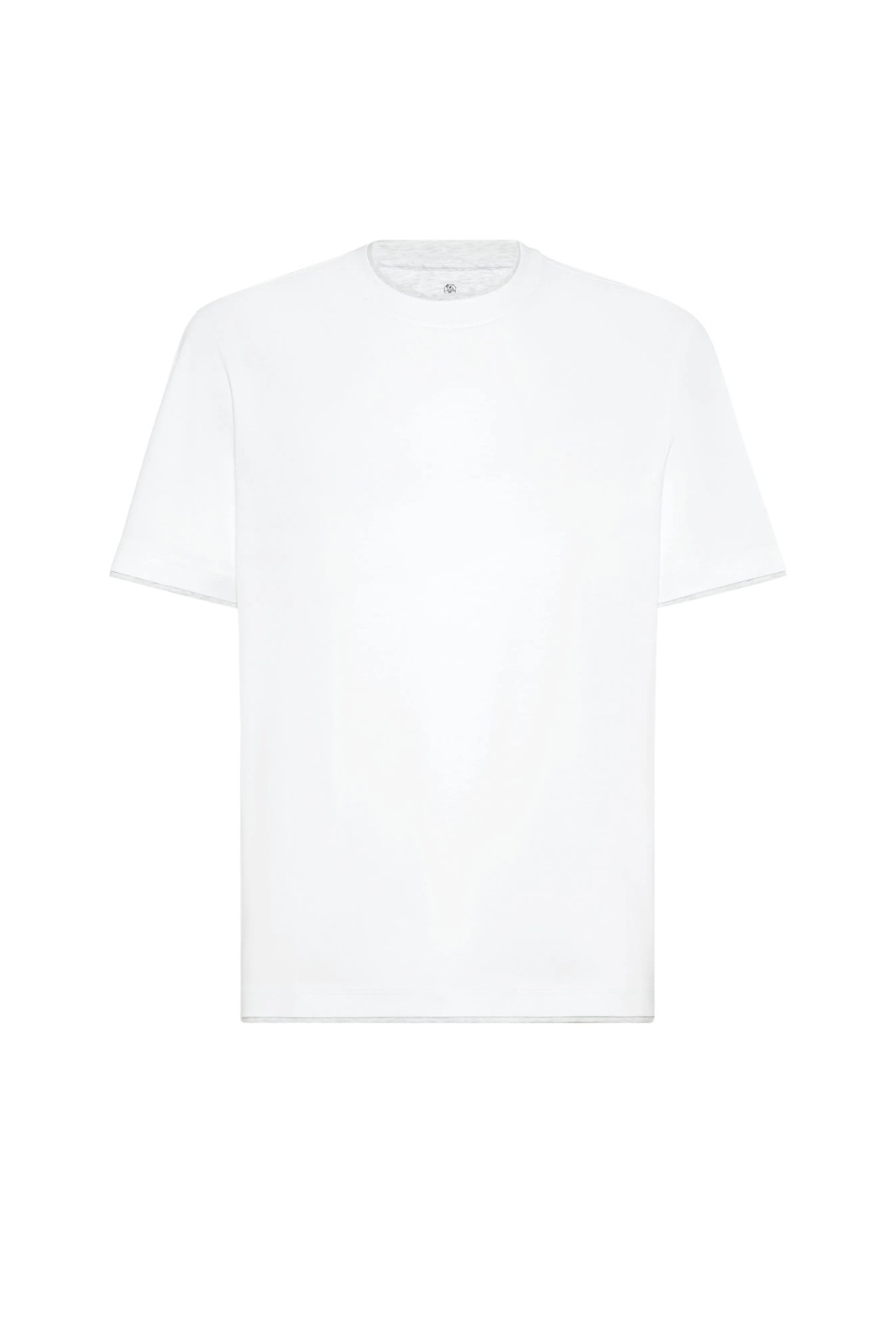 A Brunello Cucinelli double-layer cotton T-shirt in white with light grey details, featuring a crew neck and short sleeves.
