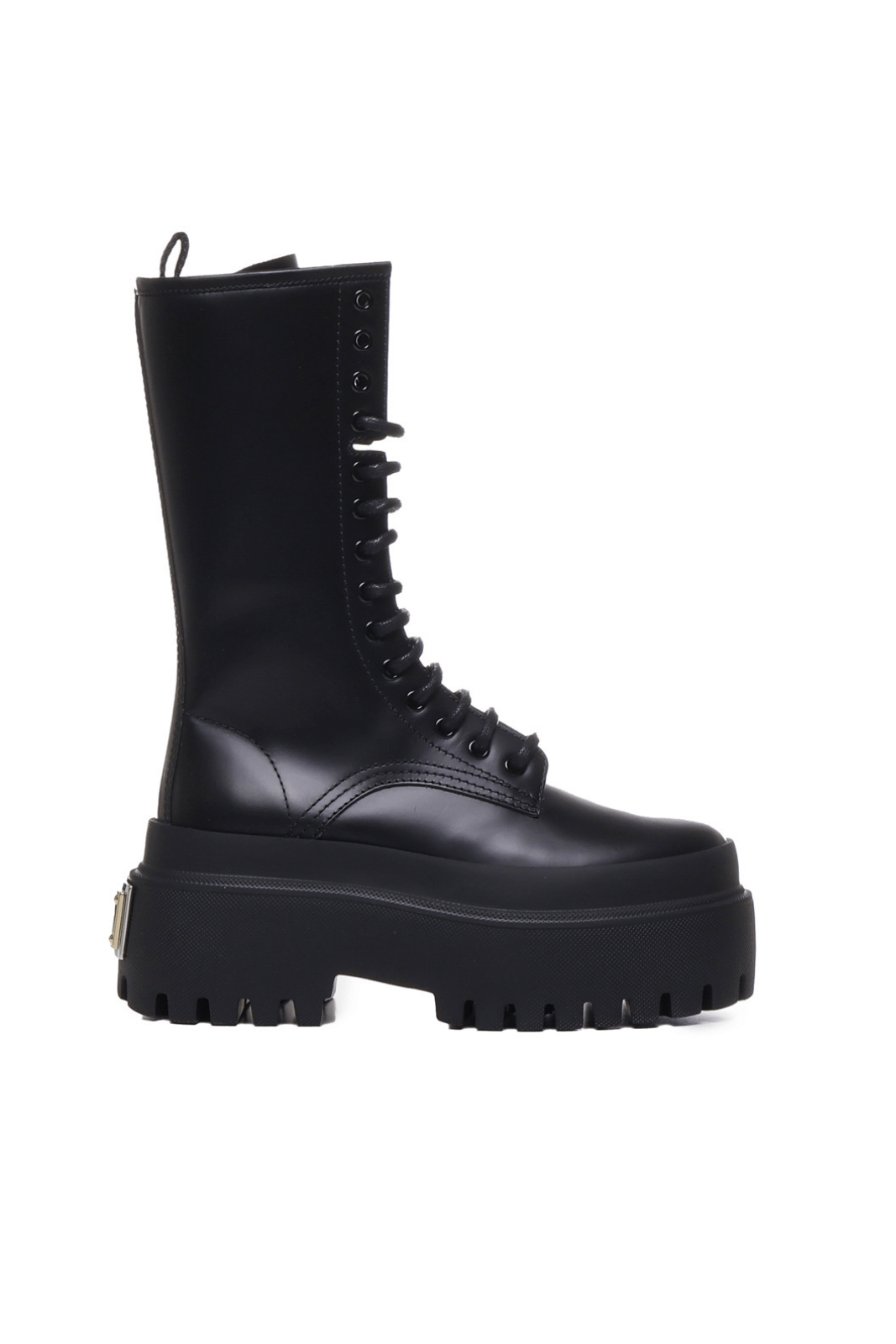 A pair of black Dolce & Gabbana brushed calfskin ankle boots with lace-up closure and a chunky rubber sole.