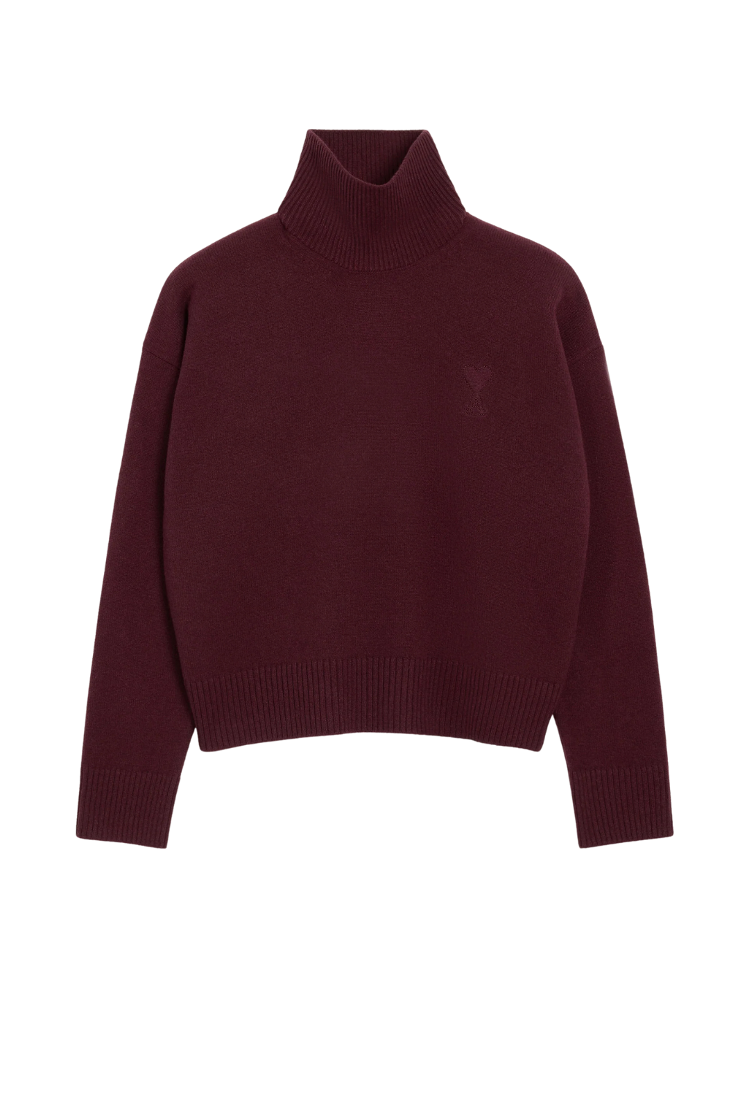 Ami Paris Burgundy Wool Ami De Coeur Funnel Neck Sweater