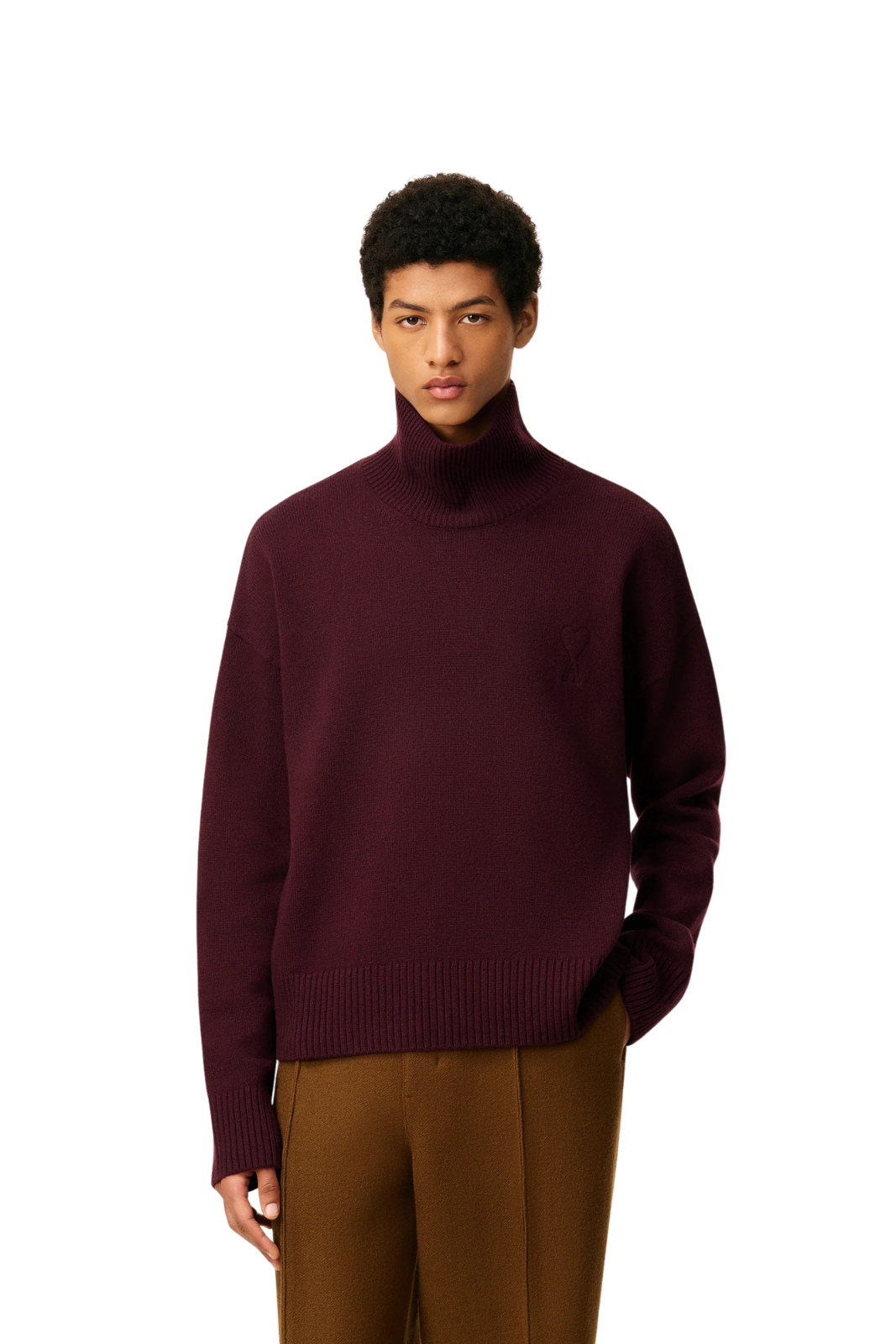 Ami Paris Burgundy Wool Ami De Coeur Funnel Neck Sweater