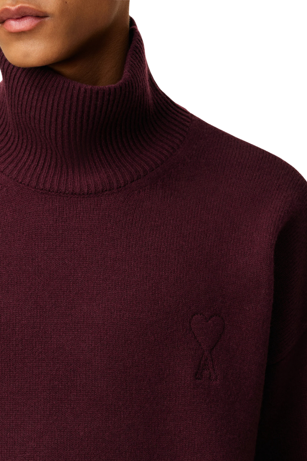 Ami Paris Burgundy Wool Ami De Coeur Funnel Neck Sweater
