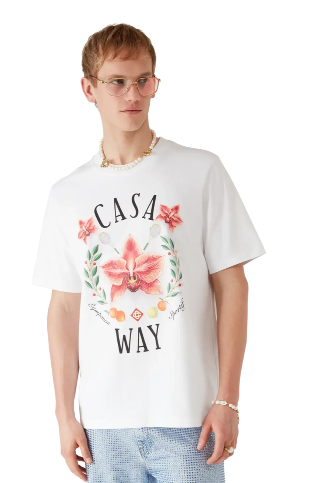 Casablanca Casa Way Orchid Logo Short Sleeve T‑Shirt White