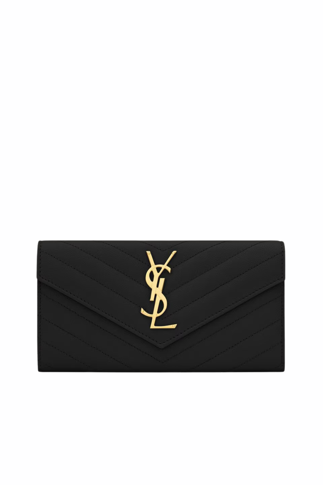 Saint Laurent Cassandre Matelassé Large Flap Wallet in Grain de Poudre Leather Black