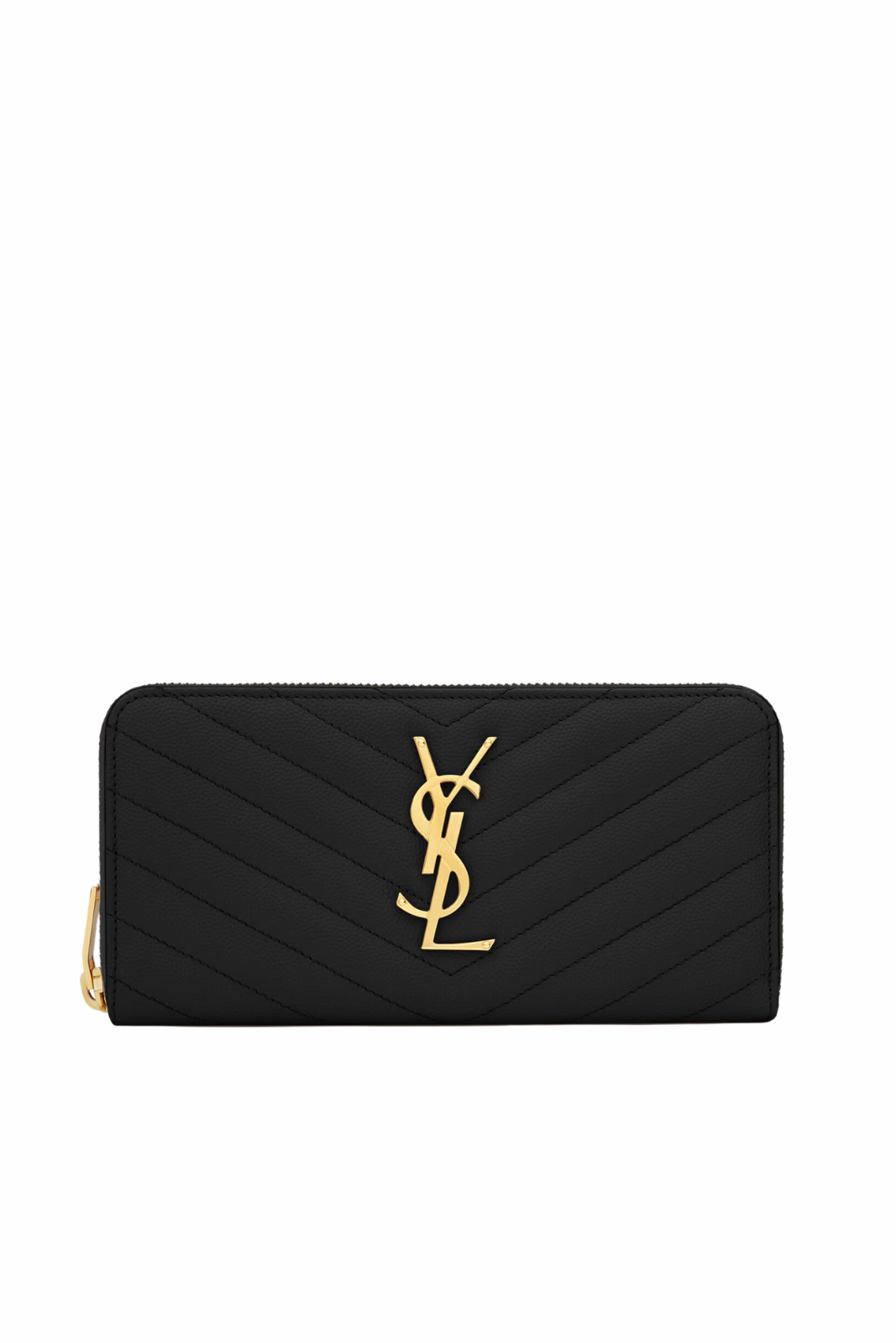 Saint Laurent Cassandre Matelassé Zip Around Wallet in Grain de Poudre Leather Black