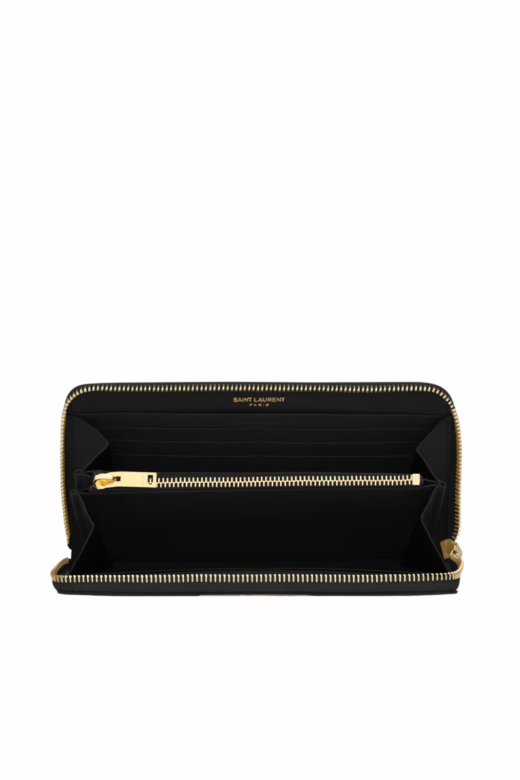 Saint Laurent Cassandre Matelassé Zip Around Wallet in Grain de Poudre Leather Black