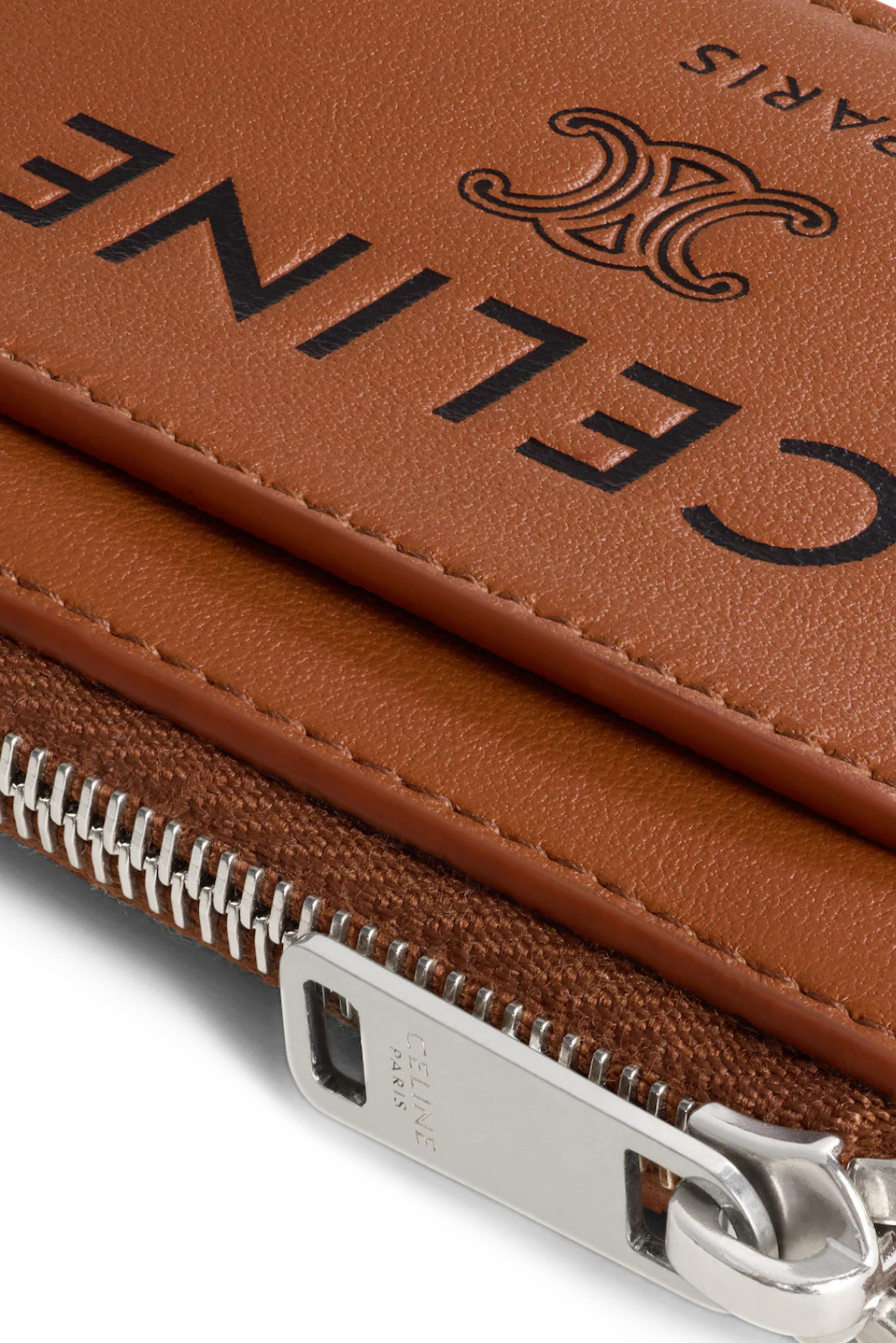 CELINE Zipped Card Holder in Smooth Lambskin Brown