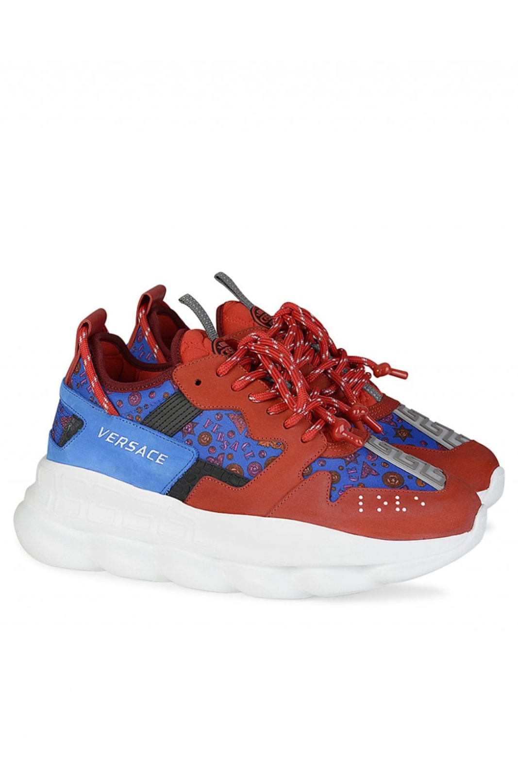 Versace Chain Reaction Mix Fabric Blue Red Woman Sneakers