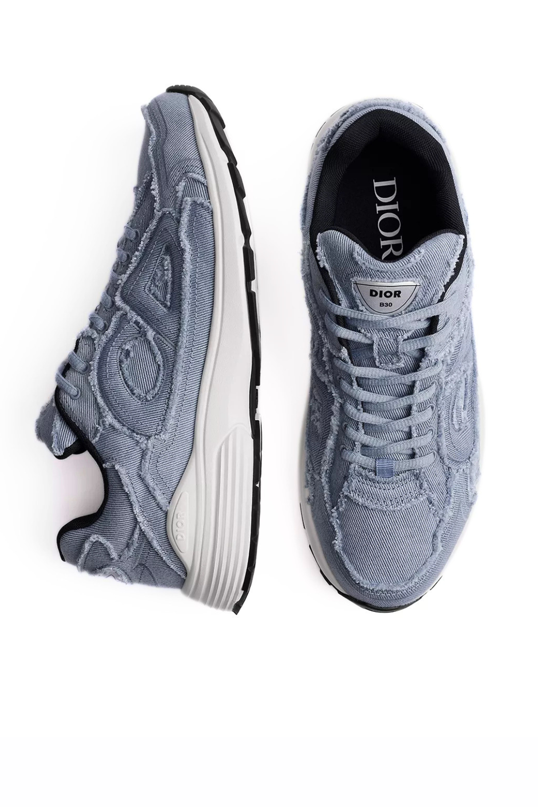 Dior B30 Countdown Sneaker Blue Fringed Denim-Effect Stonewashed Canvas