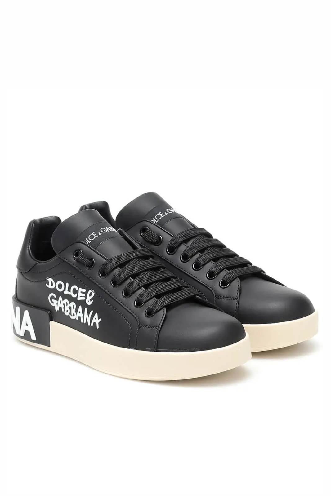 Dolce & Gabbana Logo Print Leather Lace-up Trainers In Black