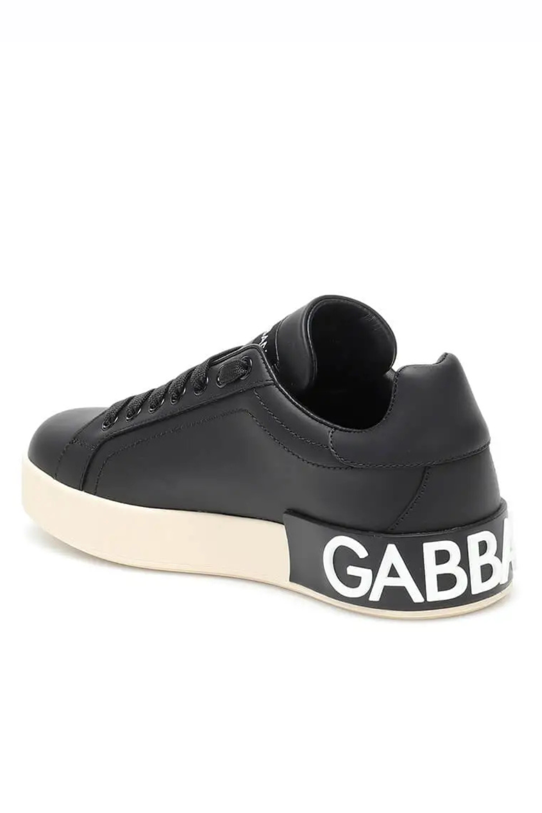 Dolce & Gabbana Logo Print Leather Lace-up Trainers In Black
