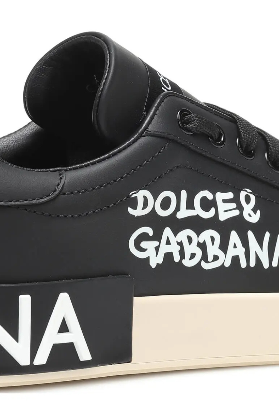 Dolce & Gabbana Logo Print Leather Lace-up Trainers In Black