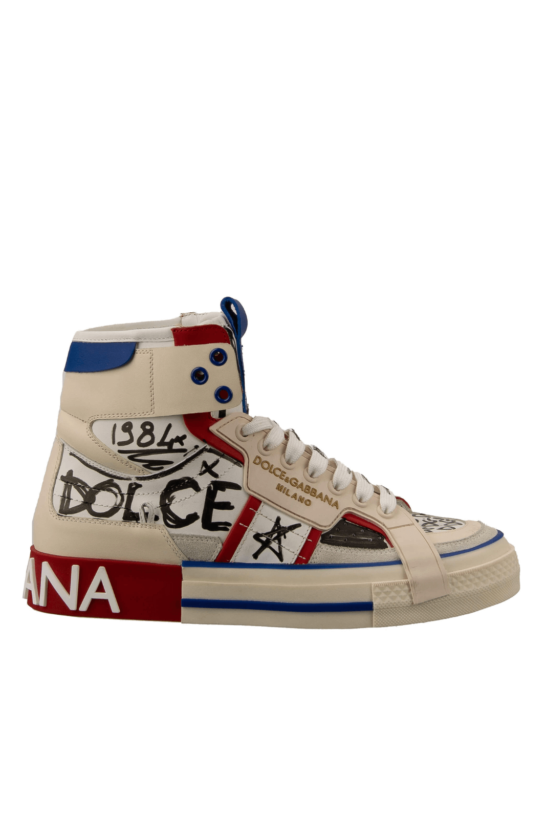 Dolce & Gabbana Painted Logo High Top Sneaker Donna White Red Blue