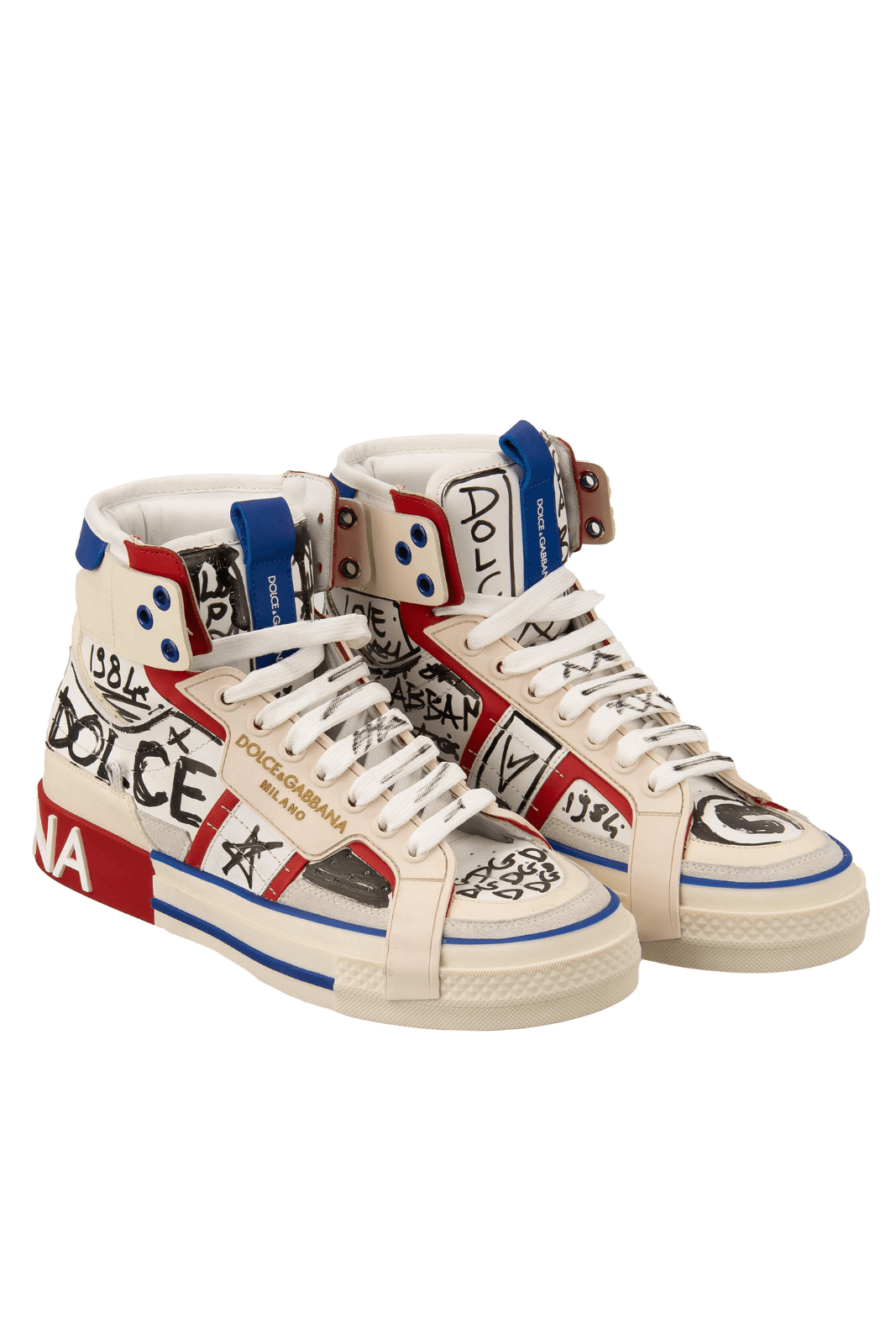 Dolce & Gabbana Painted Logo High Top Sneaker Donna White Red Blue