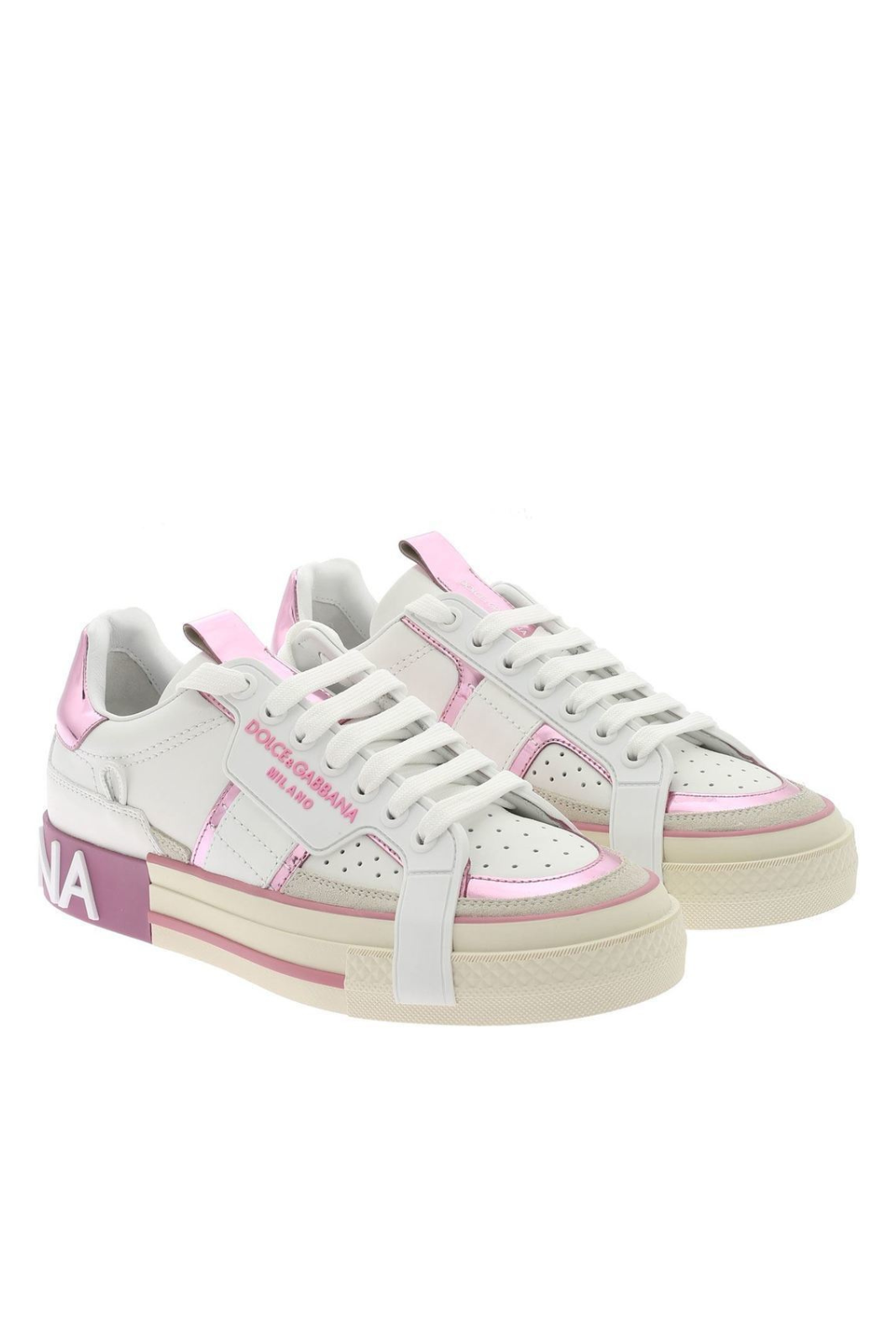 Dolce & Gabbana White Pink Custom 2 Zero Sneakers