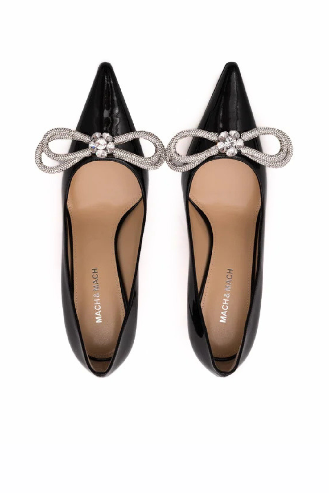 Mach & Mach Black patent leather Double Bow pumps with crystals