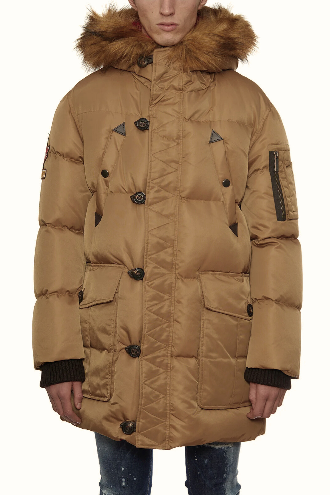 Dsquared2 Logo-Patch Hooded Padded Coat Brown