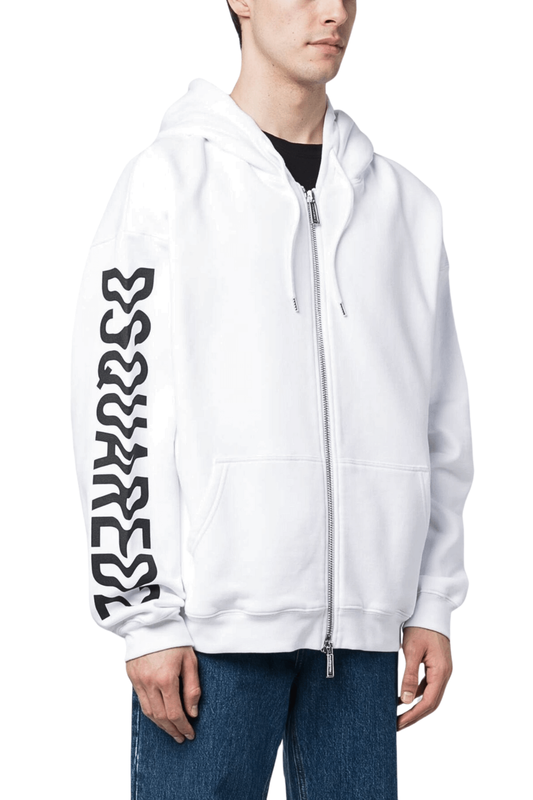 Dsquared2 logo print zip-up white hoodie for men