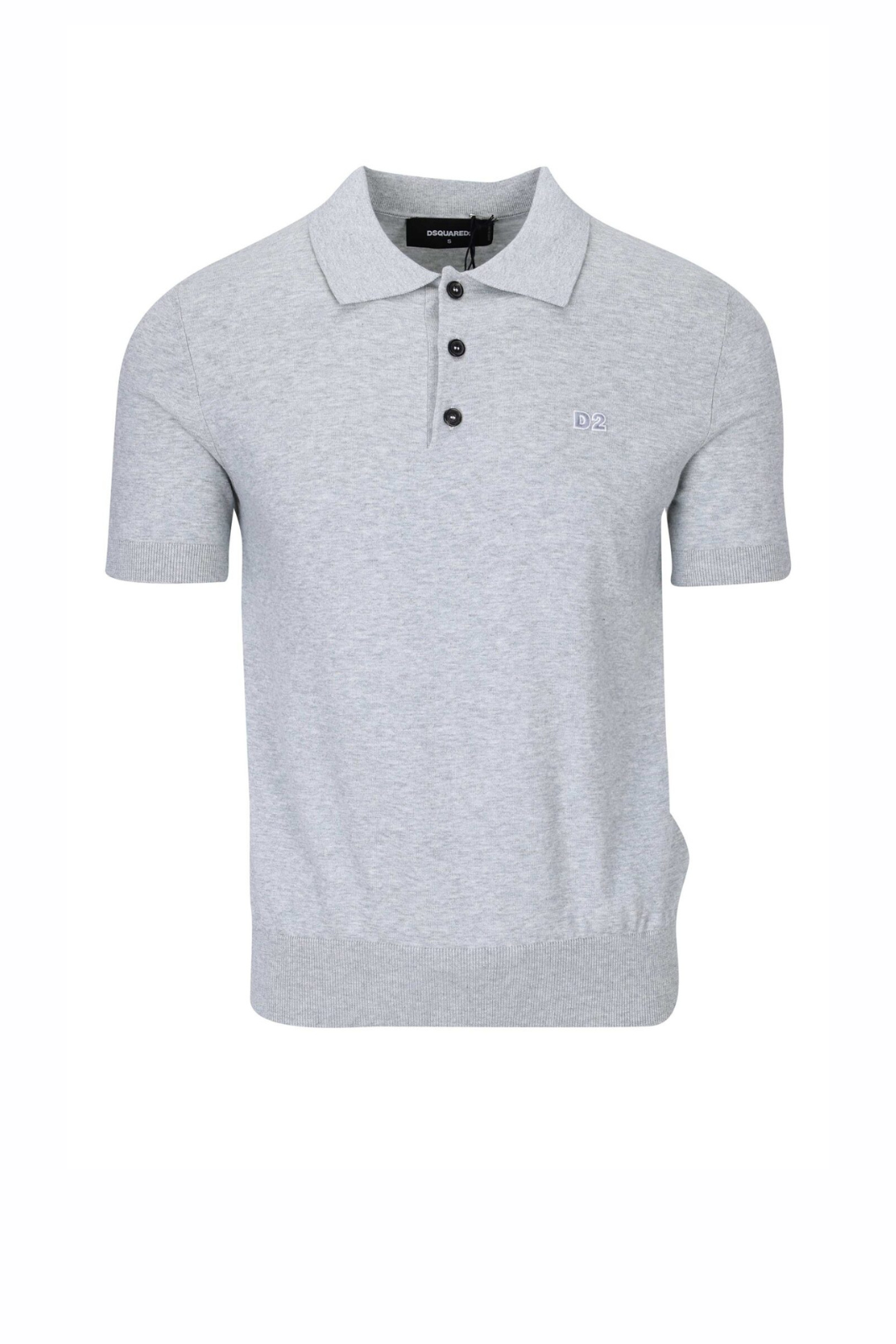 Dsquared2 Grey knitted polo shirt with white "D2" mini logo