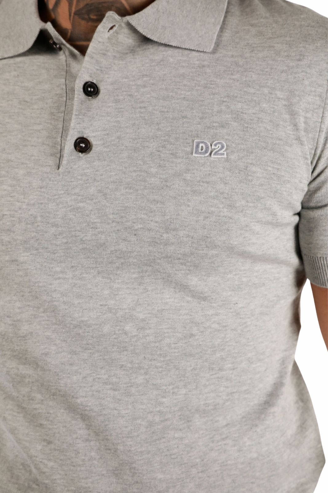 Dsquared2 Grey knitted polo shirt with white "D2" mini logo