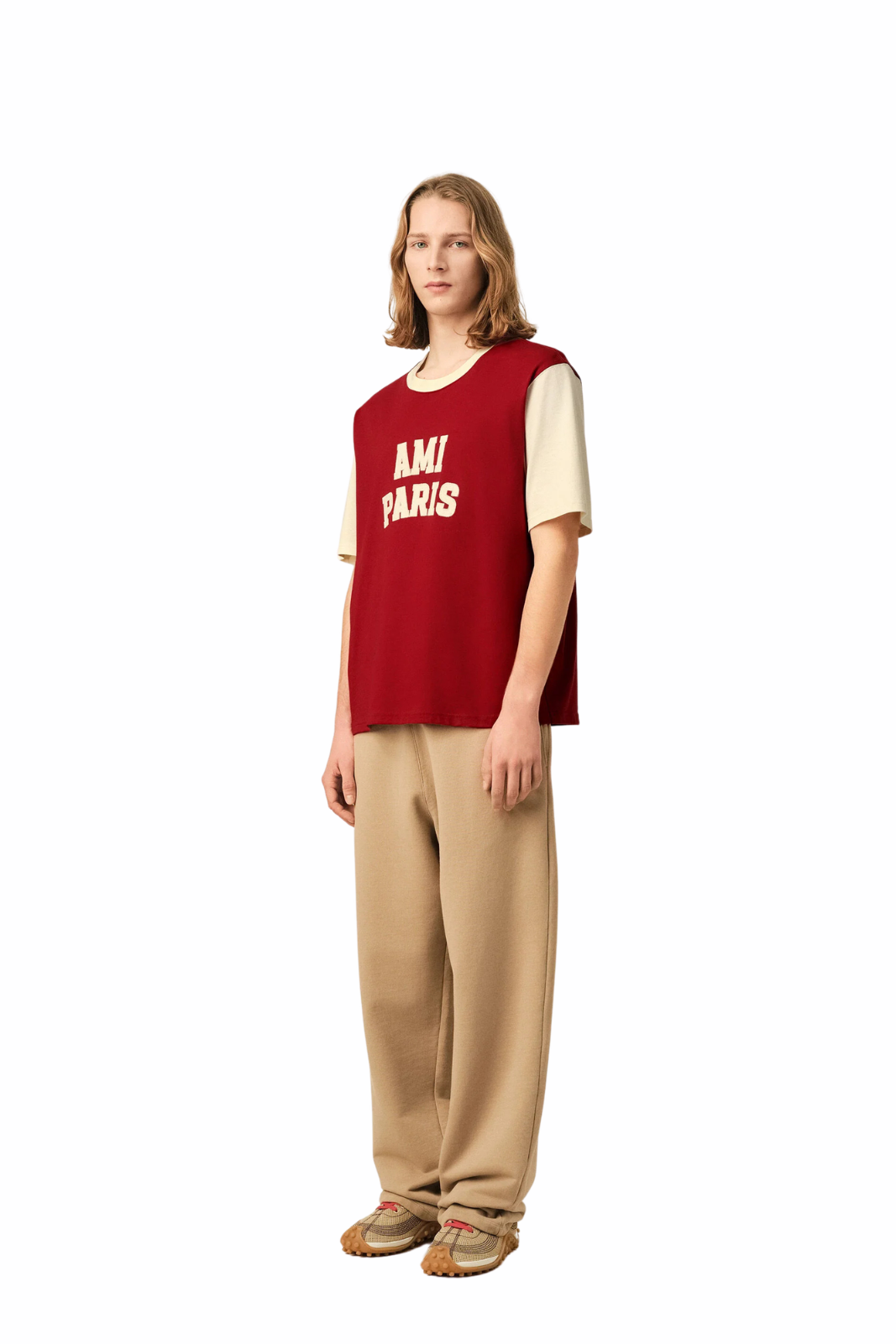 Ami Paris Red cotton t-shirt with Ami Paris embroidery