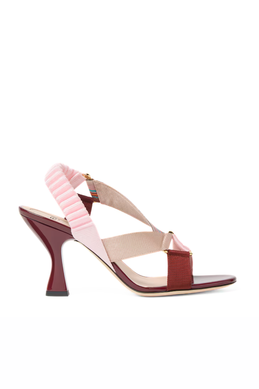 Fendi Iconic Hummingbird Sandal in burgundy leather and multicolored fabric