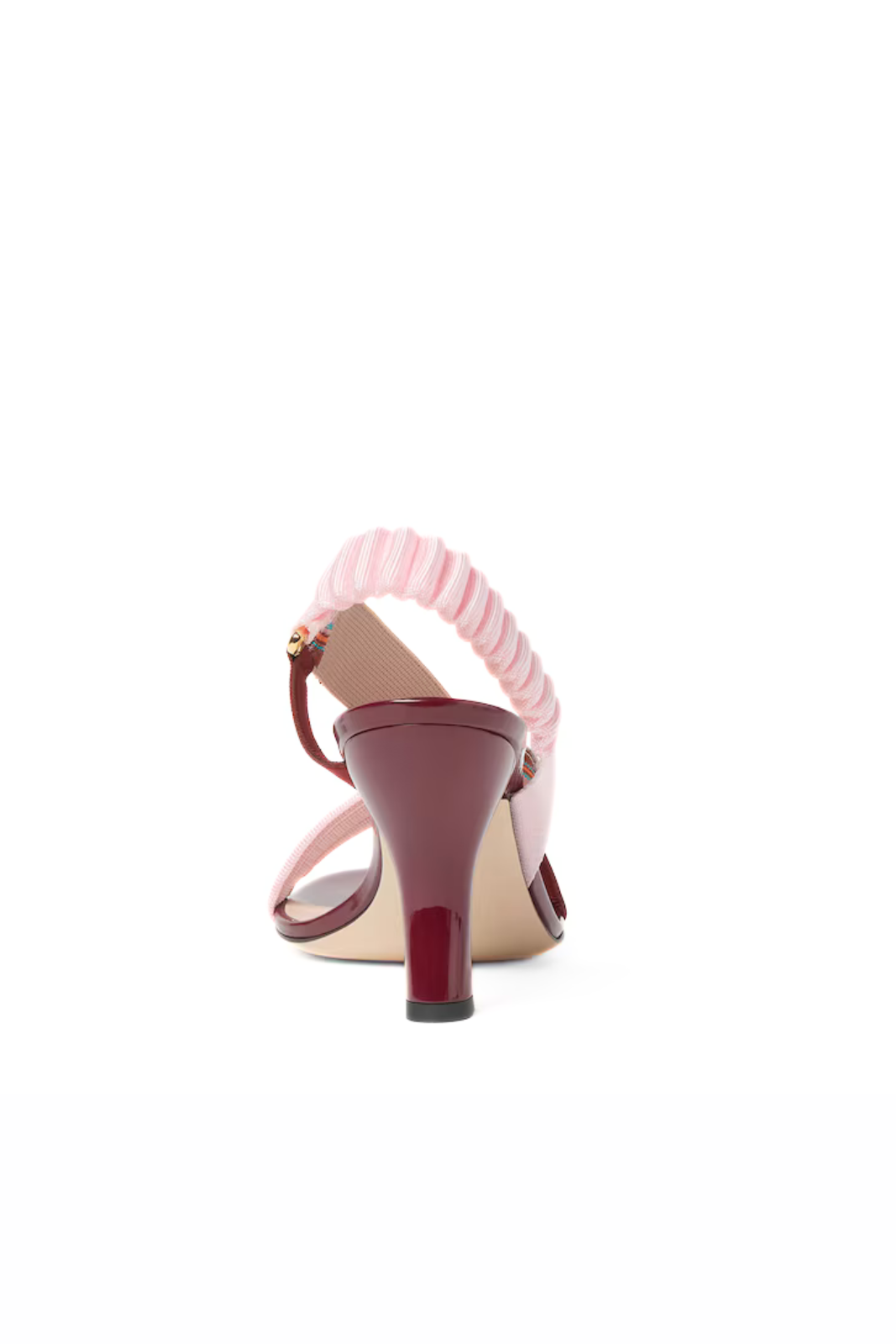 Fendi Iconic Hummingbird Sandal in burgundy leather and multicolored fabric