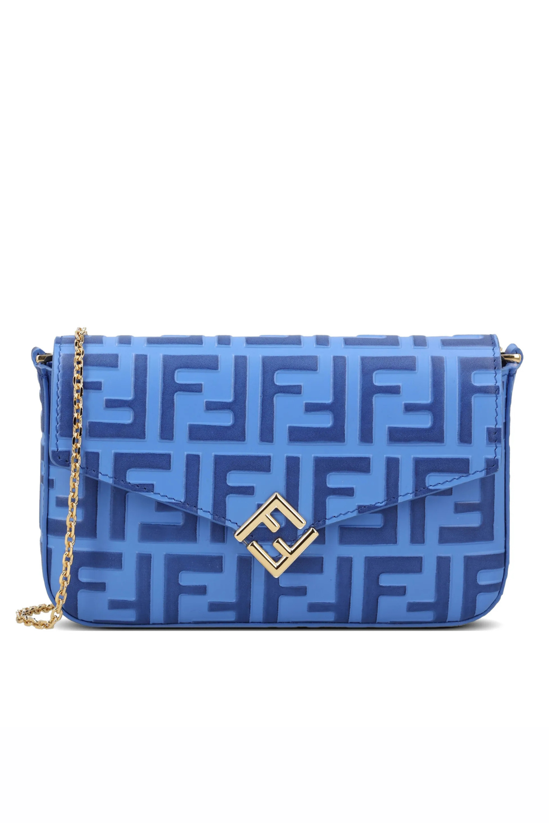 Fendi FF Diamonds Embossed Chain Wallet Blue