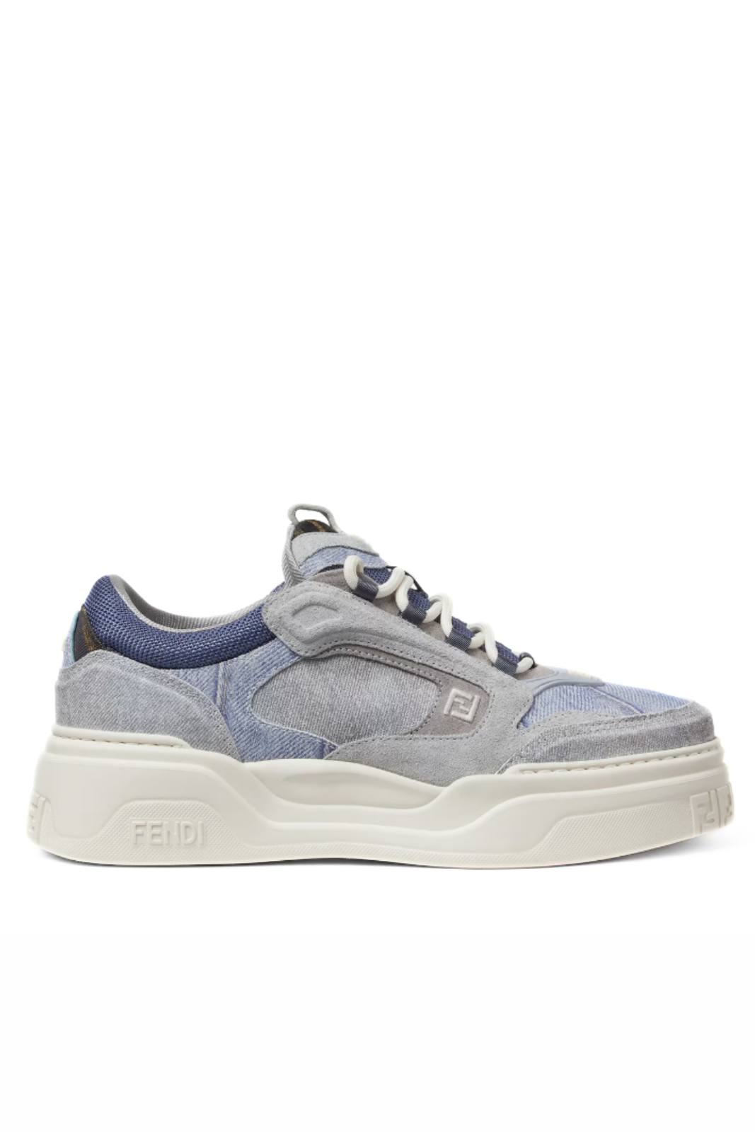 Fendi Force Trainers Light blue denim-effect suede low tops