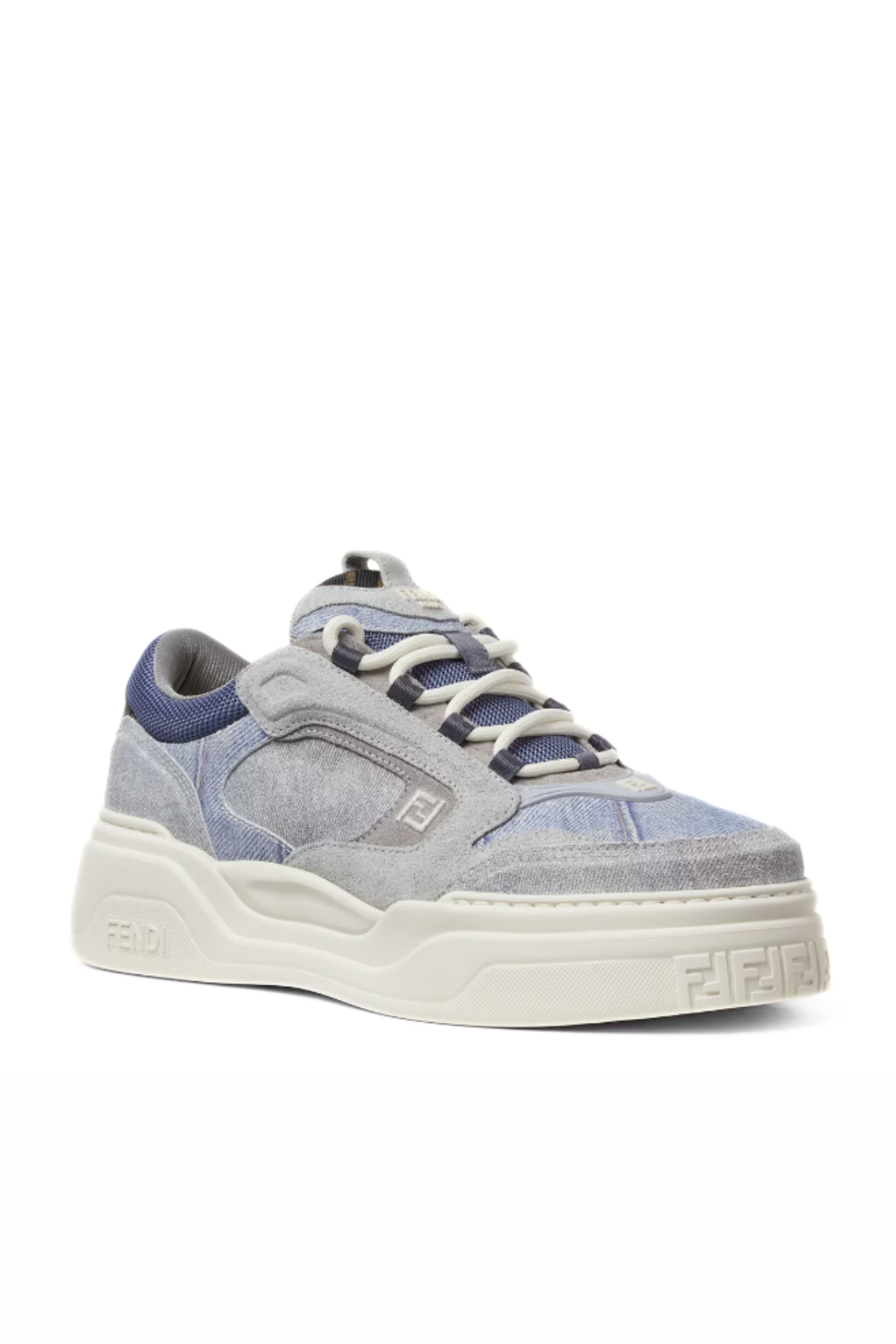 Fendi Force Trainers Light blue denim-effect suede low tops