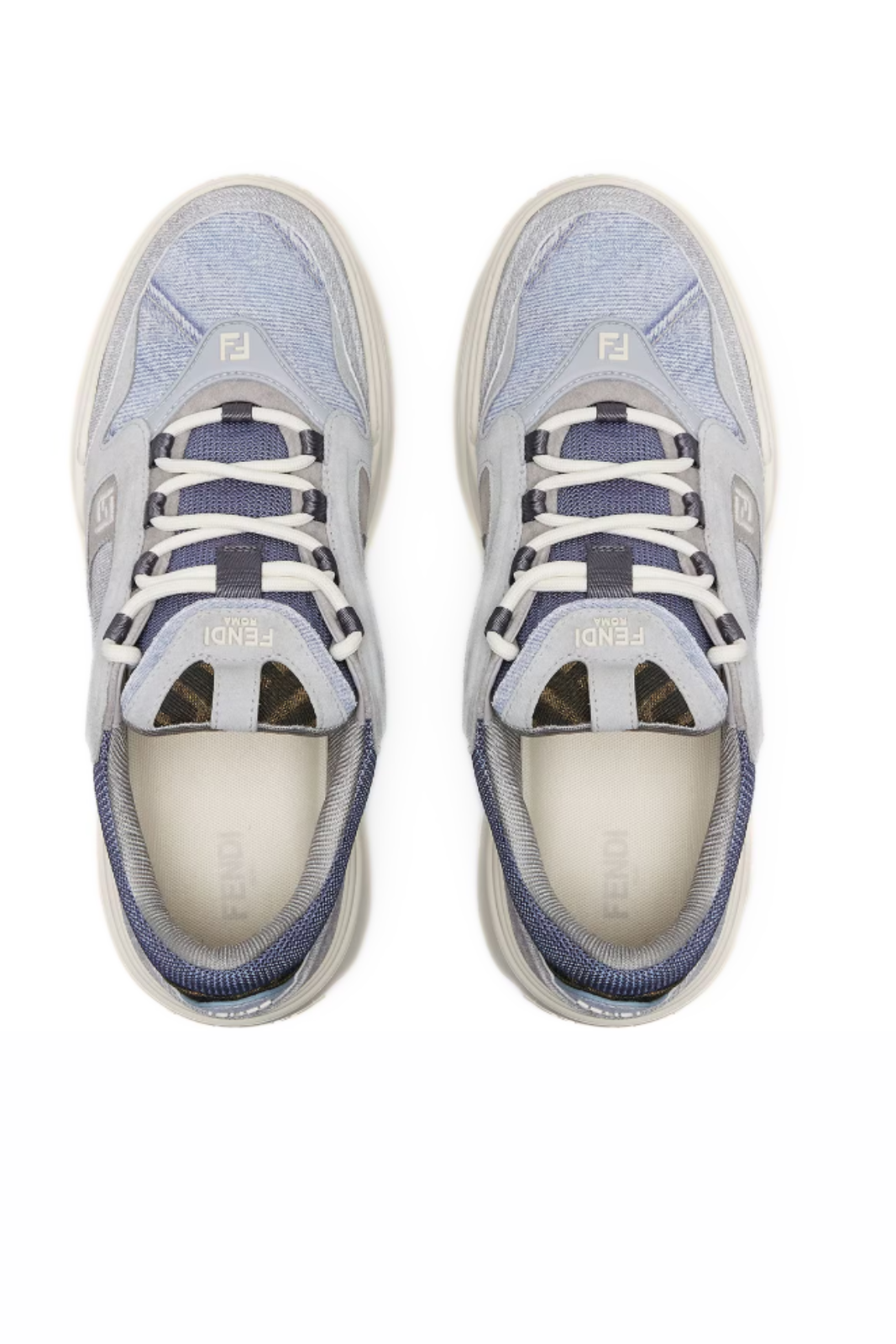Fendi Force Trainers Light Blue Denim-Effect Suede Low Tops