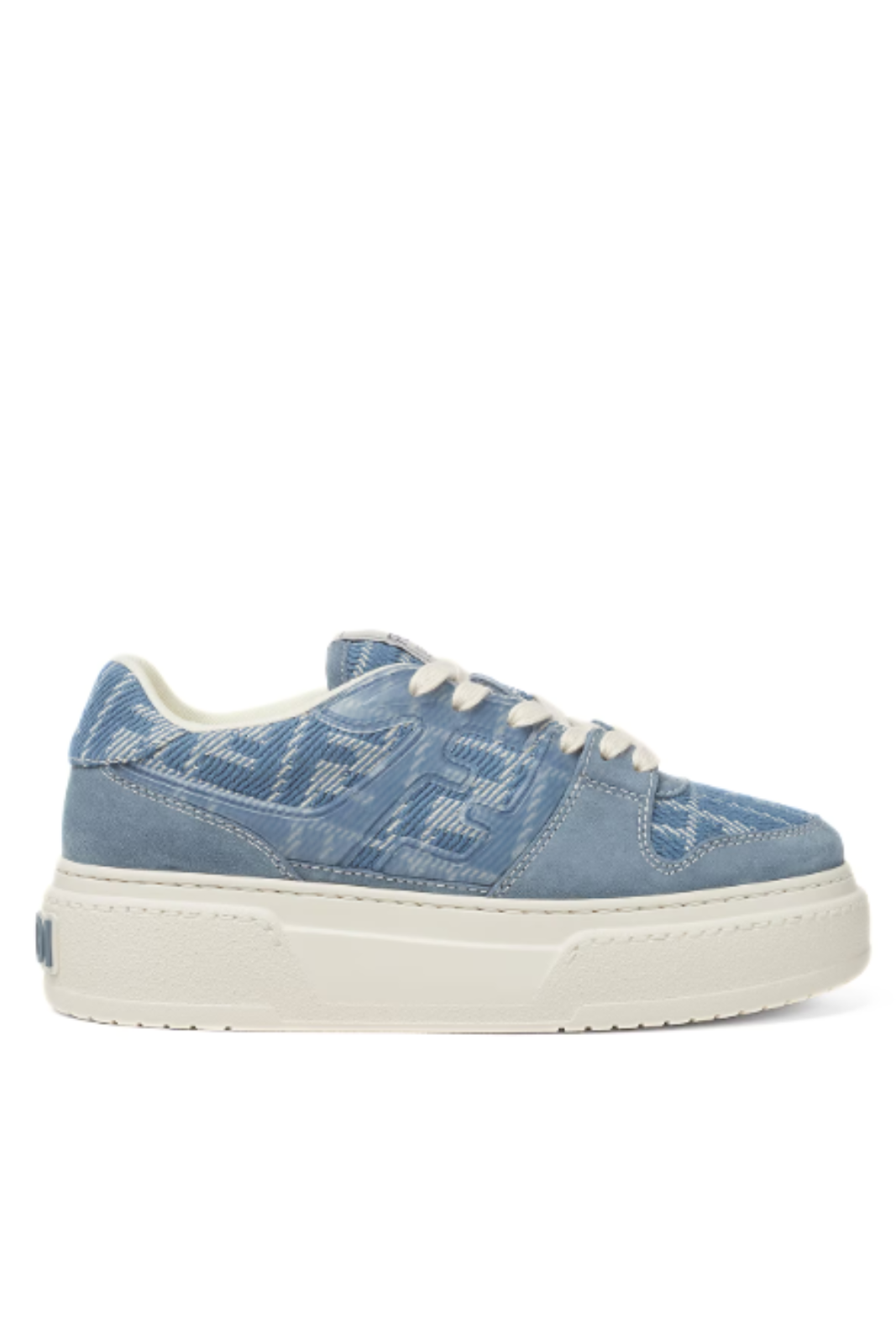 Fendi Match Denim-effect FF jacquard and light blue suede platform low tops