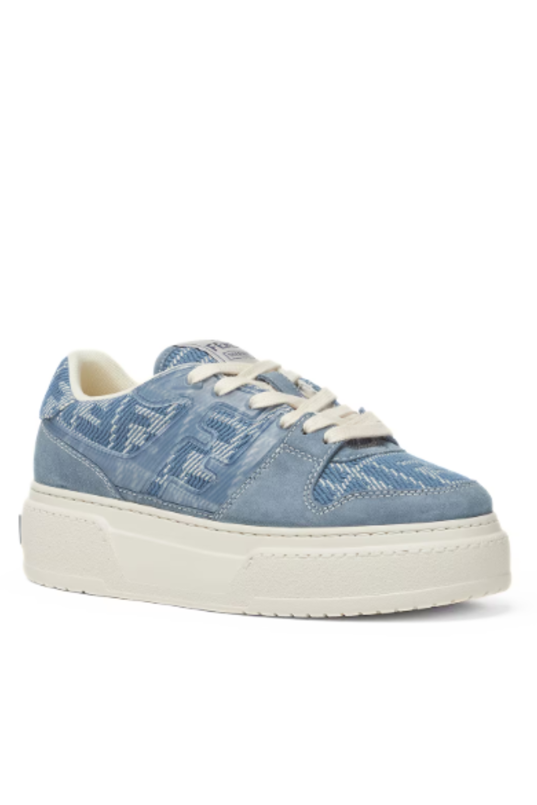Fendi Match Denim-effect FF jacquard and light blue suede platform low tops